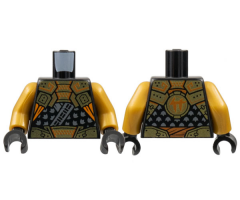 Torso Tunic, Dark Bluish Gray Trim, Gold Shoulder Armor and Belt with Orange Trim, Ninjago Logogram 'C' on Back Pattern / Pearl Gold Arms / Black Hands