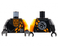 Torso Tunic over Orange Squares, Stone Scales, White Ninjago Logogram 'C', Core Logo on Back Pattern / Orange Arm Left / Black Arm Right / Black Hands