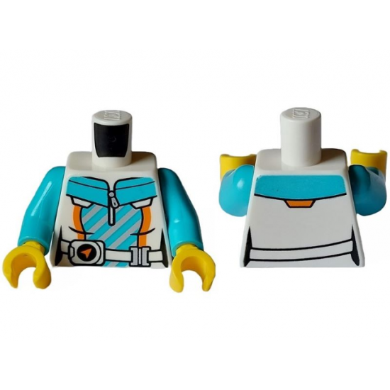 Torso Jacket over Medium Azure Shirt with Collar, White Belt, Silver Zipper, Buckle and Diagonal Stripes Pattern / Medium Azure Arms / Yellow Hands