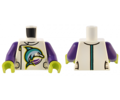 Torso Jacket with Dark Turquoise and Bright Light Blue Dolphin, Side Zipper, Straps, and Stripe Pattern / Dark Purple Arms / Lime Hands
