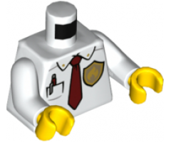 Torso Fire Chief Shirt with Dark Red Tie, Pocket with Dark Red Pen, and Fire Logo Badge Pattern / White Arms / Yellow Hands