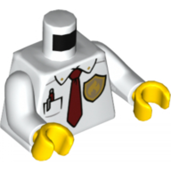 Torso Fire Chief Shirt with Dark Red Tie, Pocket with Dark Red Pen, and Fire Logo Badge Pattern / White Arms / Yellow Hands
