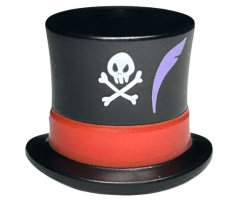 Minifigure, Headgear Hat, Top Hat Large with Molded Red Band and Printed White Skull, Crossbones, and Medium Lavender Feather Pattern
