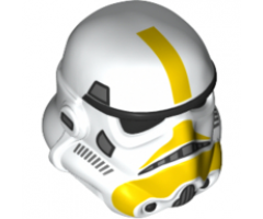 Minifigure, Headgear Helmet SW Stormtrooper, Dual Molded, White with Dark Bluish Gray Marks and Yellow Stripe Pattern (Artillery Stormtrooper)