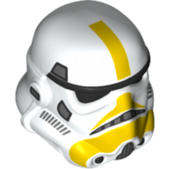 Minifigure, Headgear Helmet SW Stormtrooper, Dual Molded, White with Dark Bluish Gray Marks and Yellow Stripe Pattern (Artillery Stormtrooper)