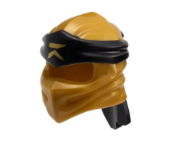 Minifigure, Headgear Ninjago Wrap Type 4 with Molded Black Headband and Printed Gold Ninjago Logogram 'R' Pattern