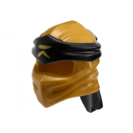 Minifigure, Headgear Ninjago Wrap Type 4 with Molded Black Headband and Printed Gold Ninjago Logogram 'R' Pattern