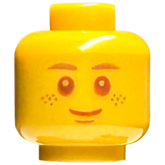 Minifigure, Head Copper Eyebrows, Freckles, and Chin Dimple, Reddish Brown Eyes and Grin Pattern