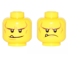 Minifigure, Head Dual Sided Black Eyebrows, White Pupils, Chin Dimple and Cheek Lines, Smile with Tooth / Frown Angry Pattern