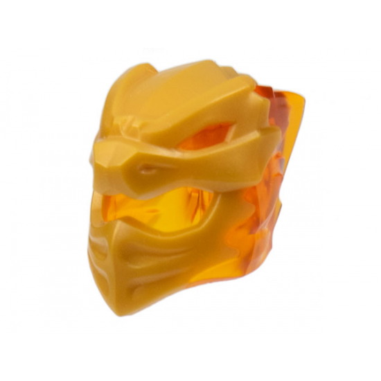 Minifigure, Headgear Helmet with Flames on Back with Molded Pearl Gold Dragon Face Pattern