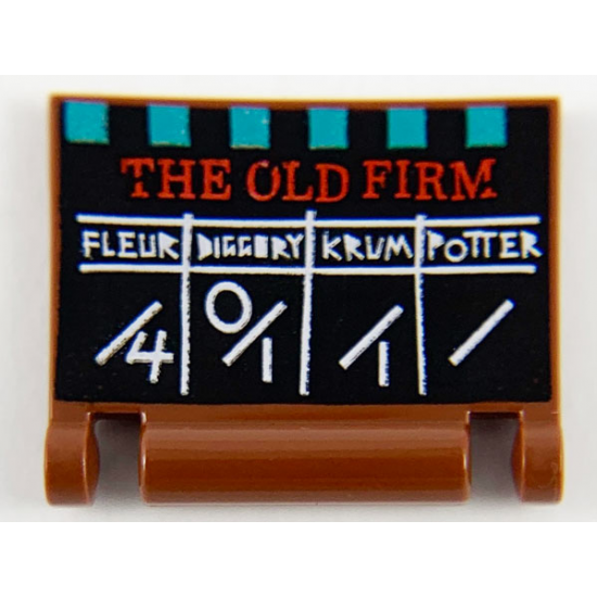 Minifigure, Utensil Book Cover with Red 'THE OLD FIRM', Tri-Wizard Score Card on Black Background Pattern