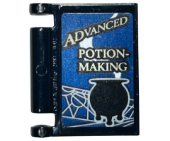 Minifigure, Utensil Book Cover with 'ADVANCED POTION-MAKING' and Black Smoking Cauldron on Dark Blue Background Pattern (Sticker) - Set 76399