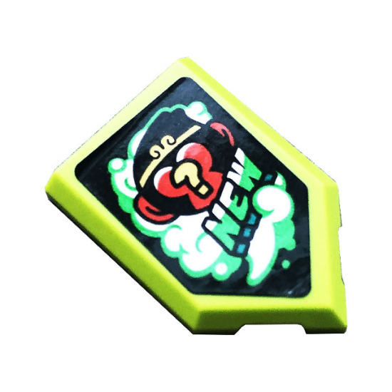 Tile, Modified 2 x 3 Pentagonal with Monkey, Question Mark and 'NEW' on Black Background Pattern (Sticker) - Set 80020