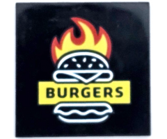 Tile 4 x 4 with Red and Yellow Flames, White Burger Outline and 'BURGERS' Pattern