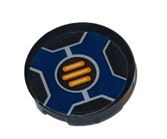 Tile, Round 2 x 2 with Bottom Stud Holder with Three Orange Bars inside Dark Blue Cross Pattern (Sticker) - Set 70326