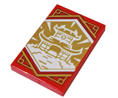 Tile 2 x 3 with White Dojo Temple on Gold Background with Gold Trim Pattern (Ninjago Wisdom Banner)