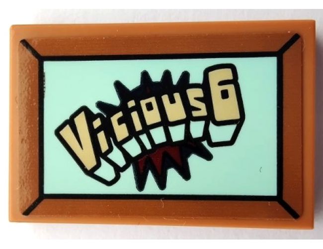 Tile 2 x 3 with Frame, 'Vicious6' on Light Aqua Background Pattern (Sticker) - Set 75551