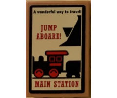 Tile 2 x 3 with Train Poster with 'A wonderful way to travel!', 'JUMP ABOARD!' and 'MAIN STATION' Pattern (Sticker) - Set 71044