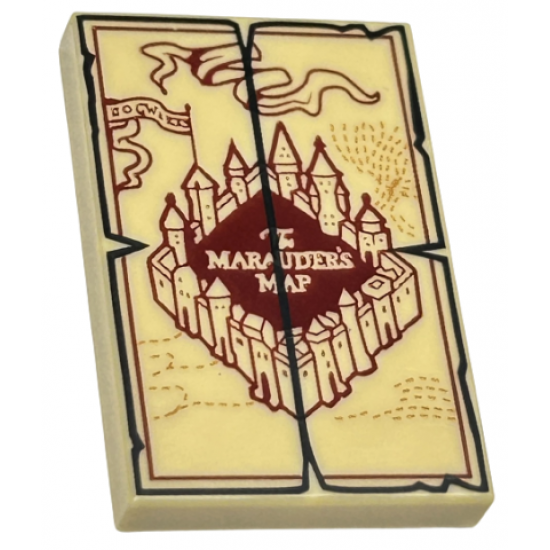 Tile 2 x 3 with 'The MARAUDER'S MAP' and Black Outline Pattern