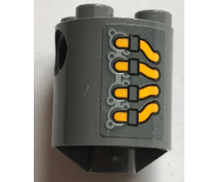 Brick, Round 2 x 2 x 2 Robot Body with Bottom Axle Holder (x Shape / + Orientation) with Yellow and Dark Bluish Gray Vehicle Exhaust Pipes Pattern on Both Sides (Stickers) - Set 70913