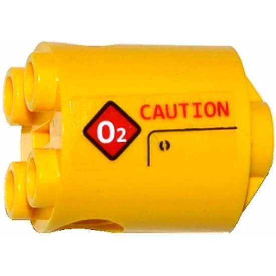 Brick, Round 2 x 2 x 2 Robot Body with Bottom Axle Holder (x Shape / + Orientation) with Red 'CAUTION' and Diamond Warning Sign with White 'O2' Pattern Model Left Side (Sticker) - Set 60092