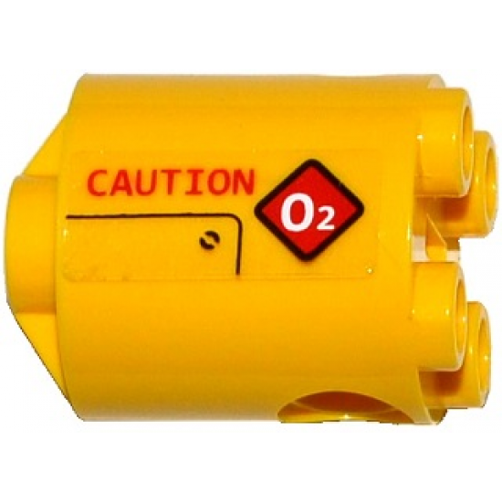 Brick, Round 2 x 2 x 2 Robot Body with Bottom Axle Holder (x Shape / + Orientation) with Red 'CAUTION' and Diamond Warning Sign with White 'O2' Pattern Model Right Side (Sticker) - Set 60092