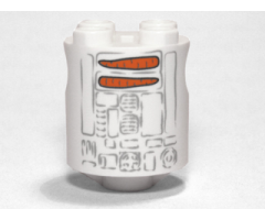 Brick, Round 2 x 2 x 2 Robot Body with Bottom Axle Holder (x Shape / + Orientation) with Faded Light Bluish Gray Lines and Orange Carrots Pattern (Snowman SW R2-D2)