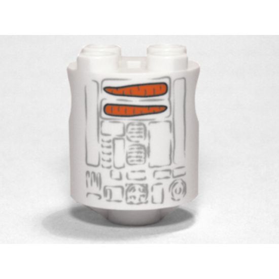Brick, Round 2 x 2 x 2 Robot Body with Bottom Axle Holder (x Shape / + Orientation) with Faded Light Bluish Gray Lines and Orange Carrots Pattern (Snowman SW R2-D2)