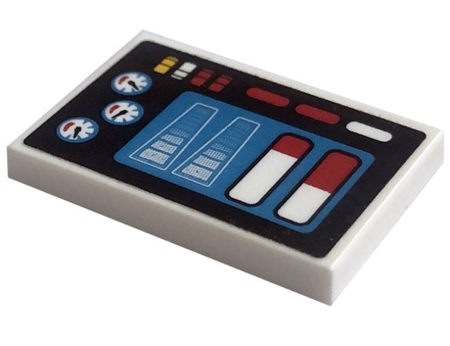 Tile 2 x 3 with Control Panel with Display, Gauges and Lights on Black Background Pattern (Sticker) - Set 42094