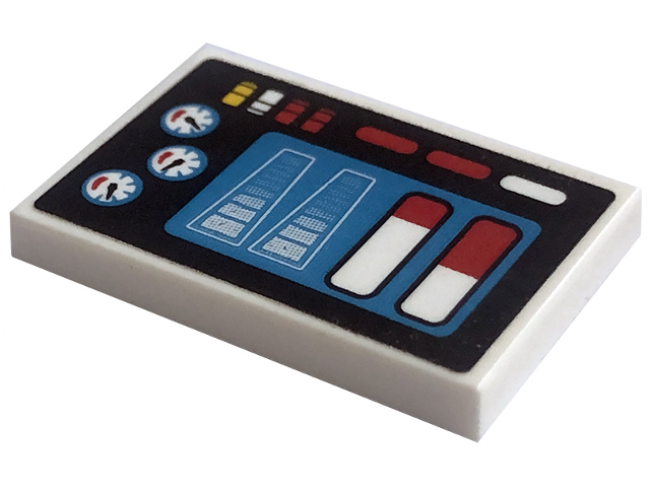 Tile 2 x 3 with Control Panel with Display, Gauges and Lights on Black Background Pattern (Sticker) - Set 42094