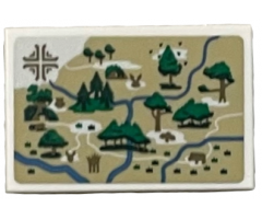 Tile 2 x 3 with Tan Map of The Hundred Acre Wood with River and Green Trees Pattern (Sticker) - Set 21326