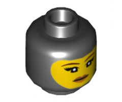 Minifigure, Head Female Balaclava with Yellow Face, Black Eyelashes, Tapered Eyebrows, Neutral Expression Pattern - Hollow Stud