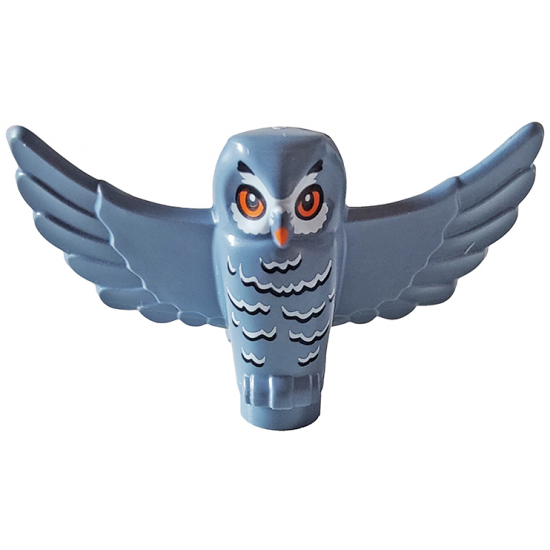 Owl, Spread Wings with Orange Beak and Eyes, Black and White Rippled Chest Feathers Pattern