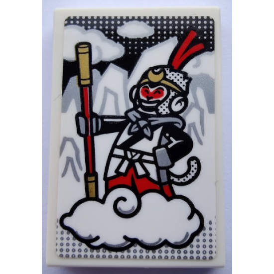 Tile 2 x 3 with Monkey King on White Cloud Pattern (Sticker) - Set 80012