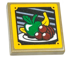Tile, Modified 2 x 2 Inverted with Banana, Apple and Ice Cream Scoops on Plate in Bright Light Orange Frame Pattern (Sticker) - Set 76412
