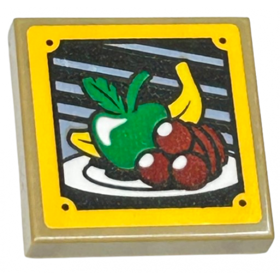Tile, Modified 2 x 2 Inverted with Banana, Apple and Ice Cream Scoops on Plate in Bright Light Orange Frame Pattern (Sticker) - Set 76412