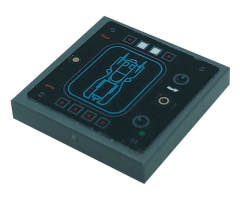 Tile, Modified 2 x 2 Inverted with Control Panel with Batmobile Image, Buttons, Dials, and Curved Arrows Pattern (Sticker) - Set 76139