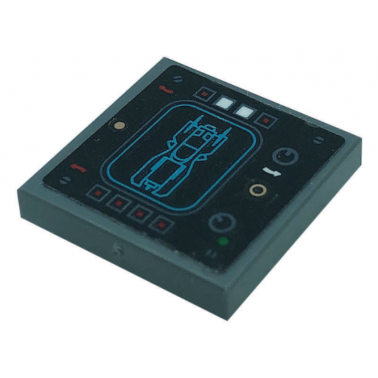 Tile, Modified 2 x 2 Inverted with Control Panel with Batmobile Image, Buttons, Dials, and Curved Arrows Pattern (Sticker) - Set 76139