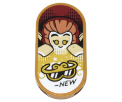 Tile, Round 2 x 4 Oval with Monkey King, Gold Sunglasses, and Black 'NEW' Pattern (Sticker) - Set 80036