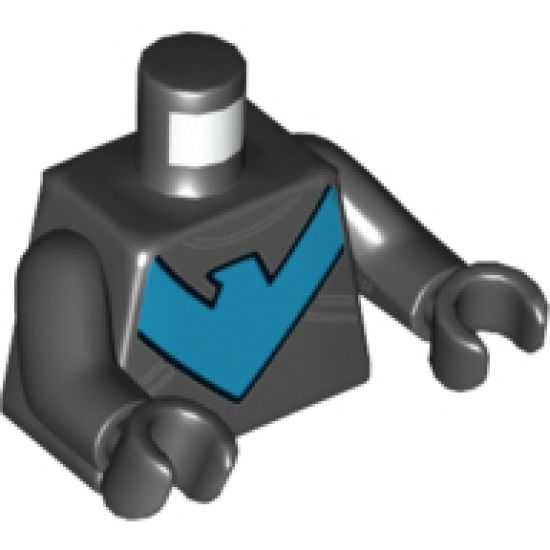 Torso Batman Nightwing Blue V Logo and Gray Trim Pattern / Black Arms / Black Hands