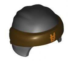 Minifigure, Headgear Ninjago Wrap Type 3 with Dark Brown Bandana and Knot and Orange Asian Symbol Pattern