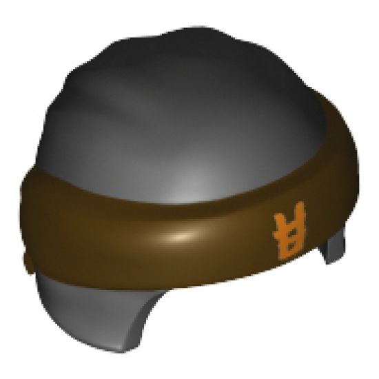 Minifigure, Headgear Ninjago Wrap Type 3 with Dark Brown Bandana and Knot and Orange Asian Symbol Pattern