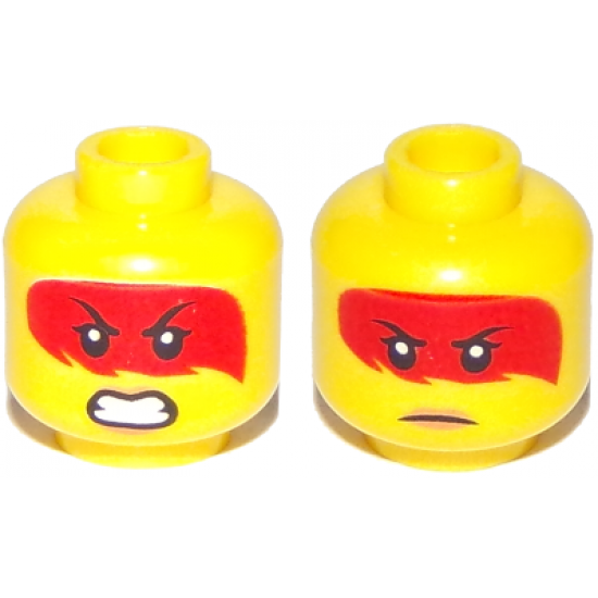Minifigure, Head Dual Sided Female Red Hair with Open Mouth with Teeth, Grimace / Frown with Peach Lips Pattern (Harumi)