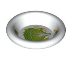 Minifigure, Utensil Dish 3 x 3 with Green and Lime Lettuce Leaf and Yellow Splotches Pattern