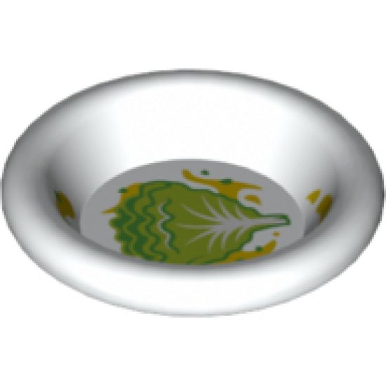 Minifigure, Utensil Dish 3 x 3 with Green and Lime Lettuce Leaf and Yellow Splotches Pattern