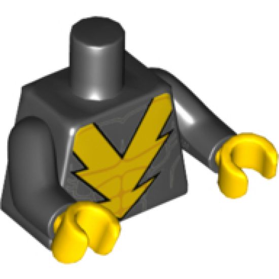 Torso Yellow Lightning 'V', Muscle Contour Lines Pattern / Black Arms / Yellow Hands