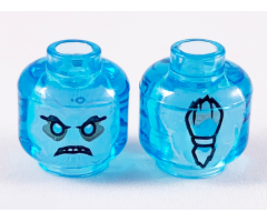 Minifigure, Head White Face, Black Eyebrows, Bright Light Blue Eyes, Scowl, Ponytail in Back Pattern