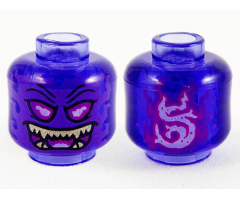 Minifigure, Head Alien Ghost with Dark Purple Face, Magenta Eyes and Open Mouth and Gold Sharp Teeth Pattern