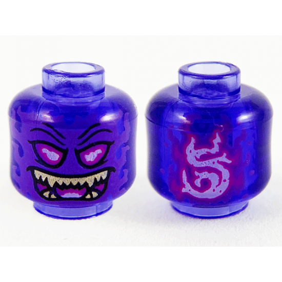 Minifigure, Head Alien Ghost with Dark Purple Face, Magenta Eyes and Open Mouth and Gold Sharp Teeth Pattern