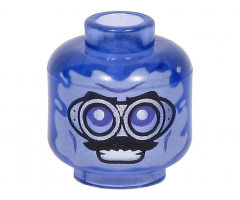 Minifigure, Head Silver Goggles, Black Moustache, Smile Pattern